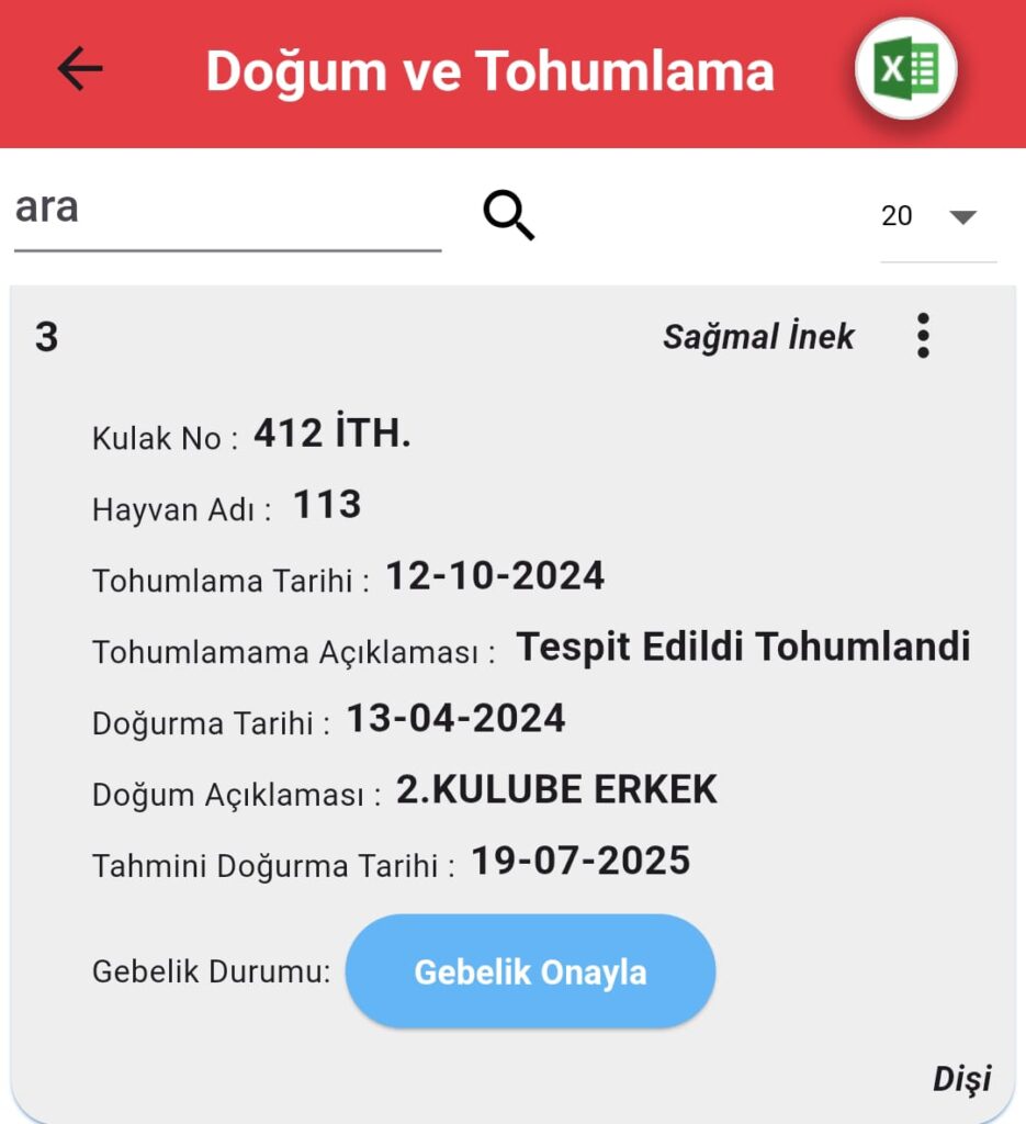 Büyükbaş Hayvan Doğum Hesaplama-Miligram sürü yönetimi programı